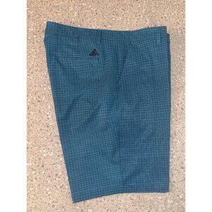 ADIDAS Golf Shorts Performance 365 Blue Sonic Aqua Check Plaid 10" Inseam Sz 38